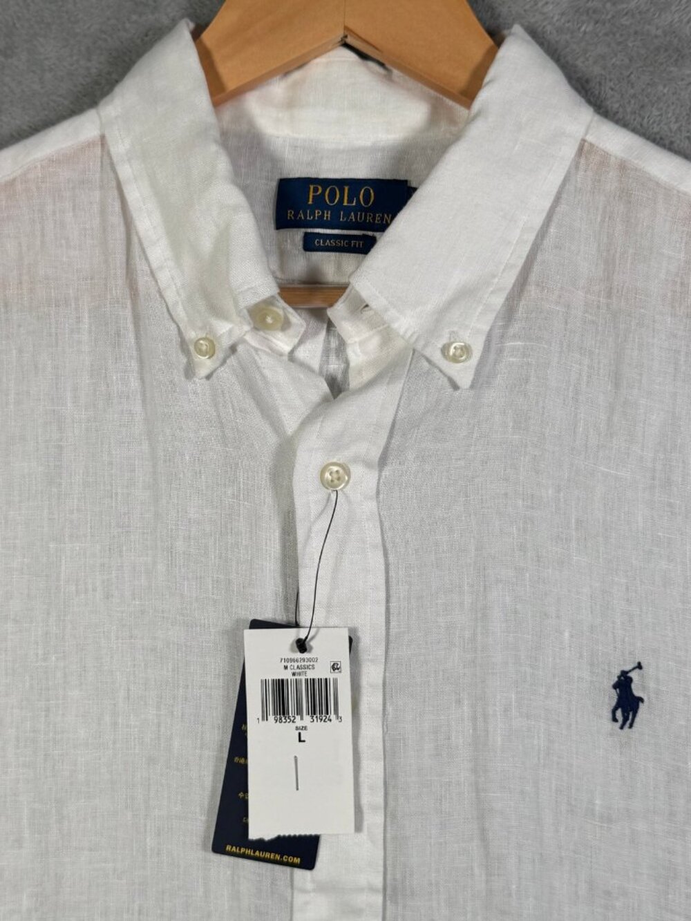 Polo Ralph Lauren Shirt Mens L White Linen Short Sleeve Classic Fit Button Down